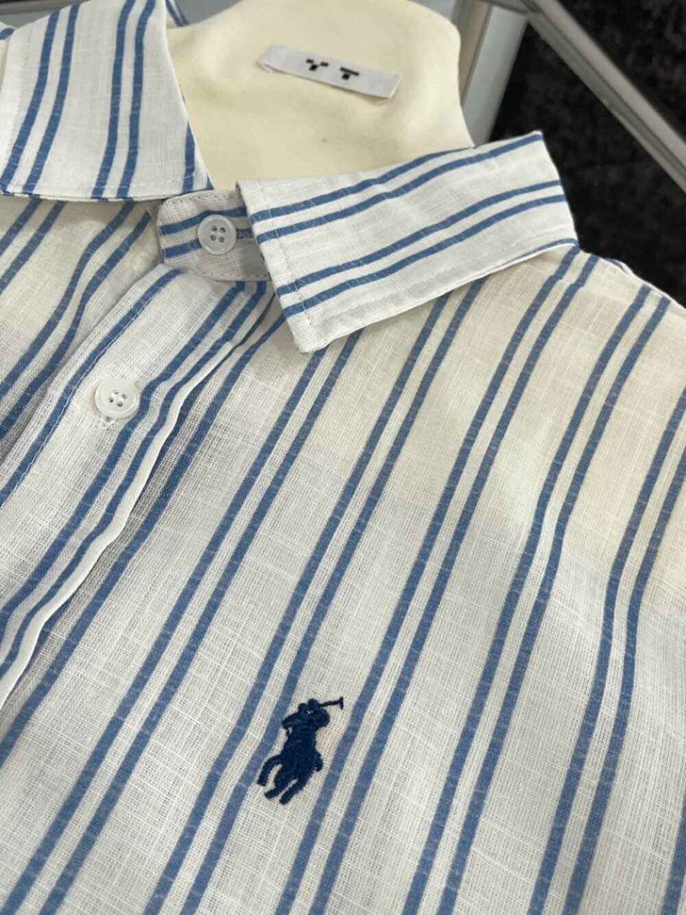 Polo Ralph Lauren blue and white cotton and linen check shirt - Picture 3 of 6